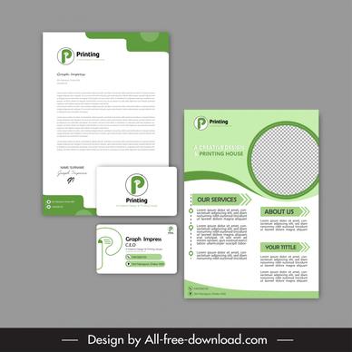 letterhead business card and leaflet printing house templates flat modern elegant geometrical round curves text logo decor