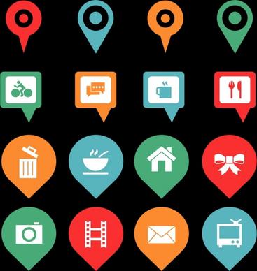 location marker design elements multicolored flat shapes