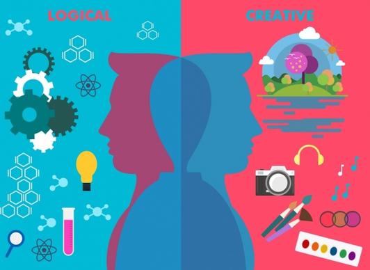 logical creative mentality concept male silhouette decoration