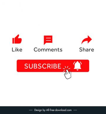 logo like share subscribe comments design elements flat red white emblems sketch