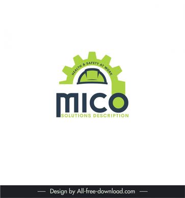 logo mico solutions description template text gear helmet flat design