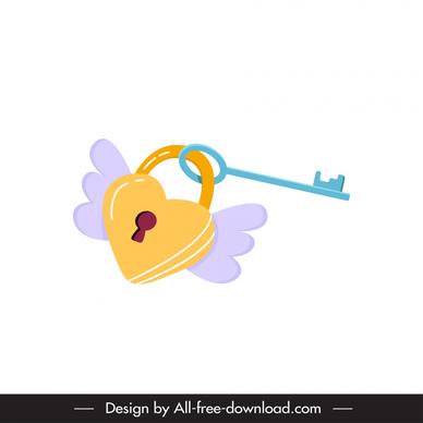 love design elements classic wings heart lock key design