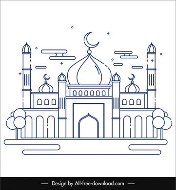 mawlid an nabi background black white symmetric classic mosque building outline  