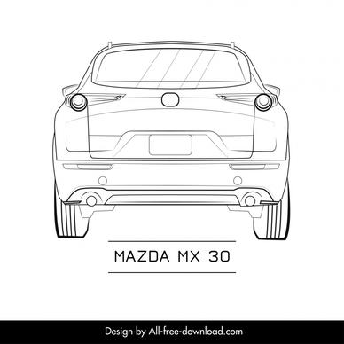 mazda mx 30 car model icon flat symmetric black white handdrawn back view outline