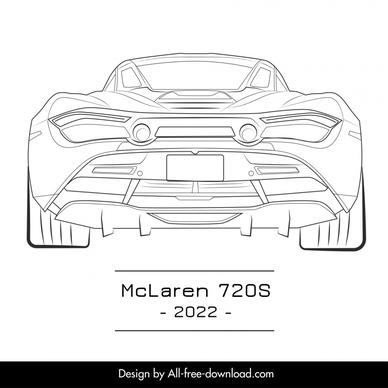 mclaren 720s 2022 car model template flat black white back view outline