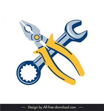 mechanical tools icons flat pincers wrench tools sketch 