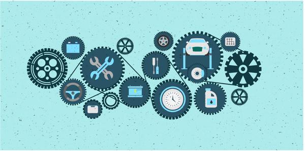 mechanism vector illustration with gears and mechanical icons design