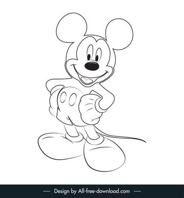 mickey mouse icon black white handdrawn outline