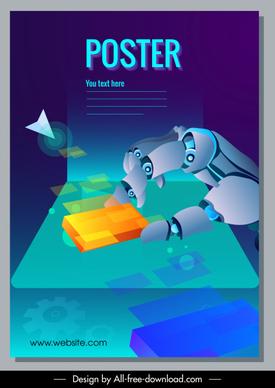 modern technology poster robotic hand cubes 3d sketch