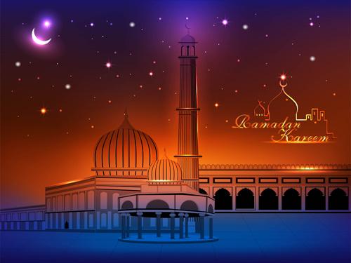 mosque with night vector backgrounds