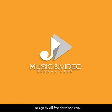 music and video logo template flat bright modern music note triangle sketch