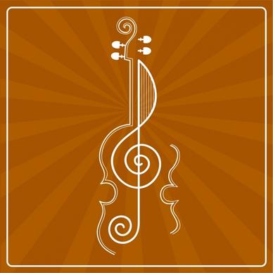 music background guitar icon brown rays decor