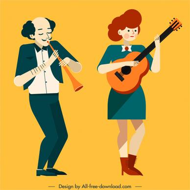 music performer icons colored cartoon characters