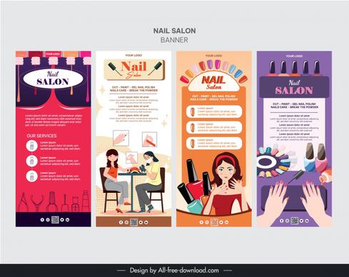 nail salon banner templates collection classic cartoon 