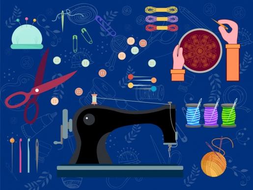 needle work design elements tailor tools icons