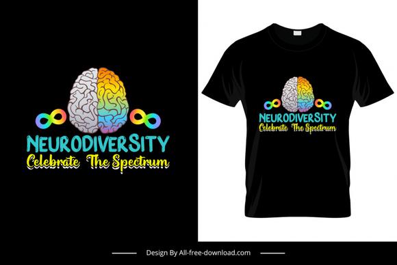 neurodiversity tshirt template dark symmetric design brain autism symbols sketch 