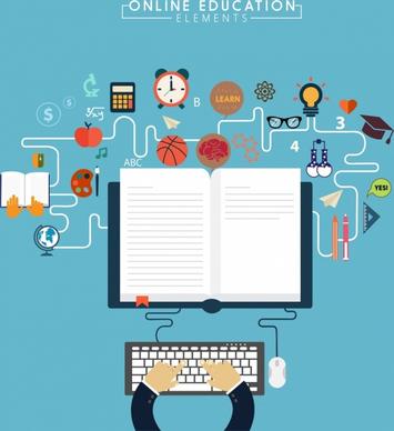 online education design elements book learning tools icons