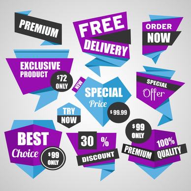 origami vector illustration of sale promotion icons