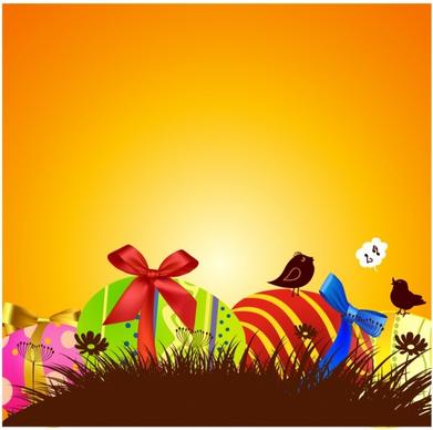 Painted Easter Eggs with ribbons and birds