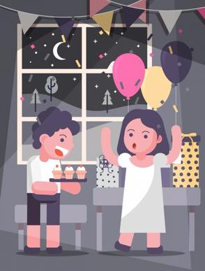 party background joyful children balloon cakes gift icons