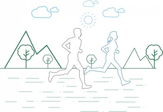 people doing exercise theme silhouette outline style