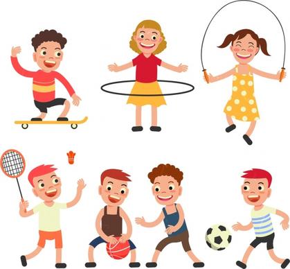 playful kids icons colored cartoon characters