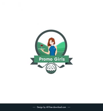 promo girls logotype isolated cute girl golf elements sketch
