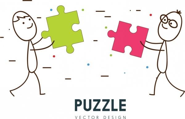 puzzle connection background hand drawn human icons decor