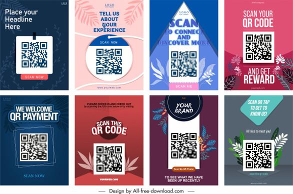 qr code poster templates elegant classical leaves decor