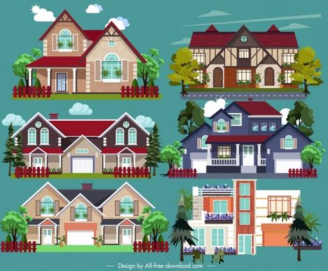 real estate design elements modern building icons sketch