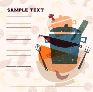 restaurant banner kitchenware icons ingredient slices retro design