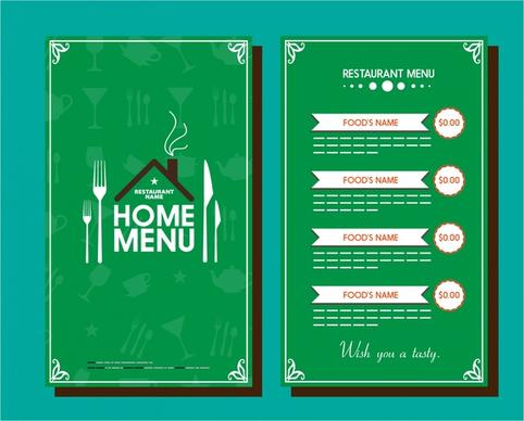 restaurant menu template vignette design on green background