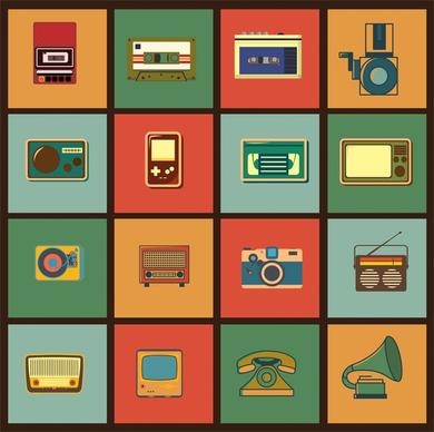 retro equipment sets isolated on flat design