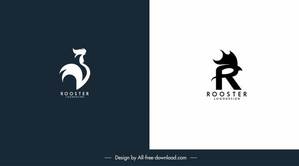 rooster logotypes black white flat abstract sketch