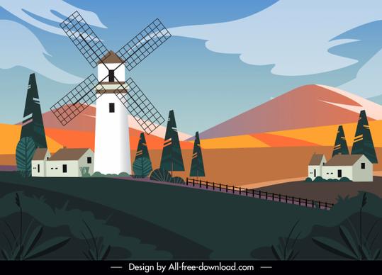 rural scenery painting colorful contrast design