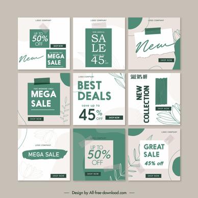 sale flyer templates green white texts leaf decor