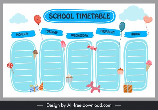 school timetable template handdrawn birthday elements decor