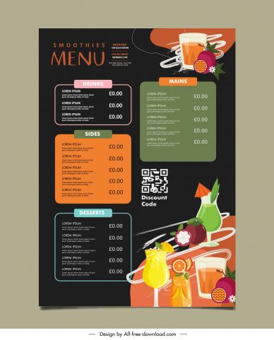 smoothie  menu template dark classic fruits glass cup decor