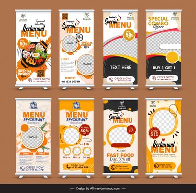 standee restaurant food menu templates collection circle checkered curves 