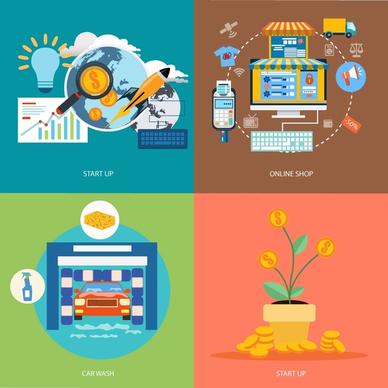 startup ideas concepts illustration with various careers