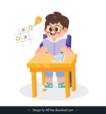 study design element cute boy lightbulb thouch ticktacktoe sketch cartoon design