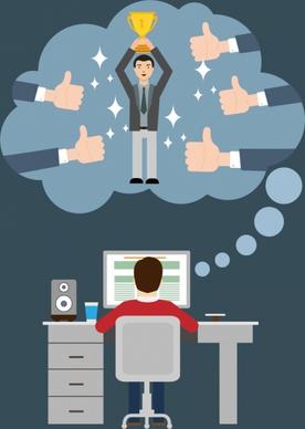 success theme design man working trophy achievement decoration