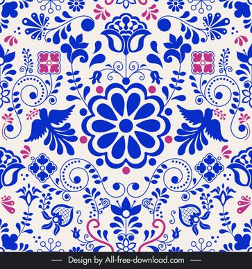 talavera pattern template symmetric flora leaf bird decor
