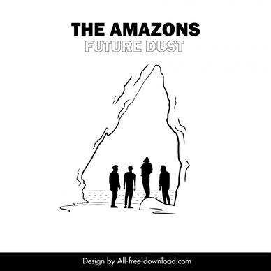 the amazons stencil advertising template black white silhouette people sea scene sketch