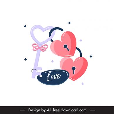 valentine design elements key heart locks sketch