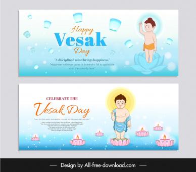 vesak festival banner templates collection cute cartoon