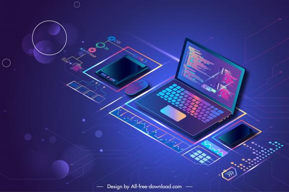  web technology conceptual banner template modern 3d dark techno elements