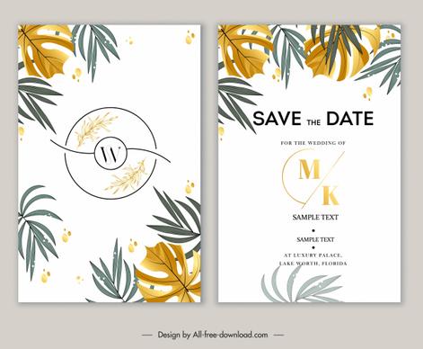 wedding card template elegant classic leaves decor bright design