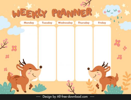 weekly planner template cute nature elements reindeer cloud flower leaf decor