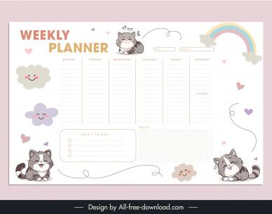 weekly to do list  template cute kitties clouds